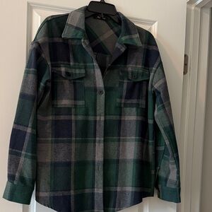 Plaid Button-Up Shirt in Green and Gray